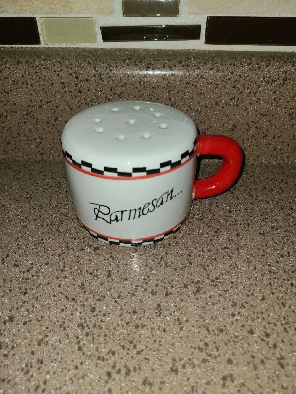Vintage Ceramic Parmesan Cheese Shaker Giftco White Red Black